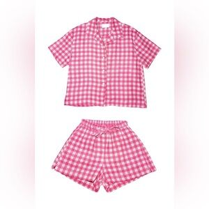 Emma Mulholland on Holiday Gingham Short Resort Pajama Set Pink Size S Linen